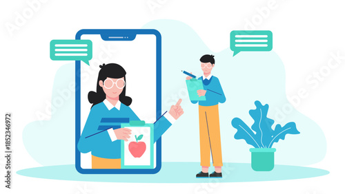 Telehealth Nutritionist Consultation. Flat Vector Illustration