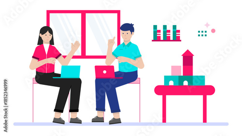 Co-working Space Offering Childcare Facilities. Flat Vector Illustration