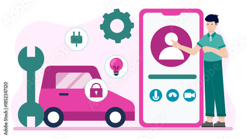 Remote Car Dealership Offering Virtual Test Drives. Flat Vector Illustration