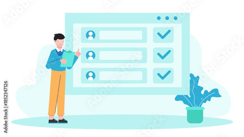 Virtual Try-On Technology Demo. Flat Vector Illustration