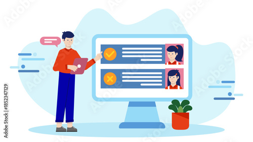 Online Jury Selection Process. Flat Vector Illustration