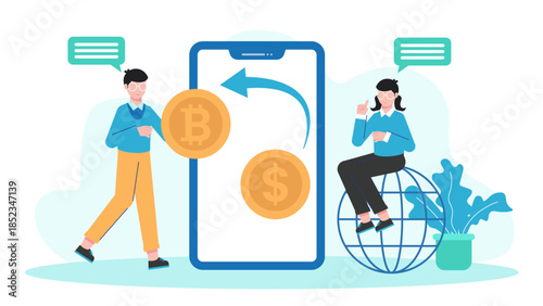 Digital Currency Exchange Platform. Flat Vector Illustration
