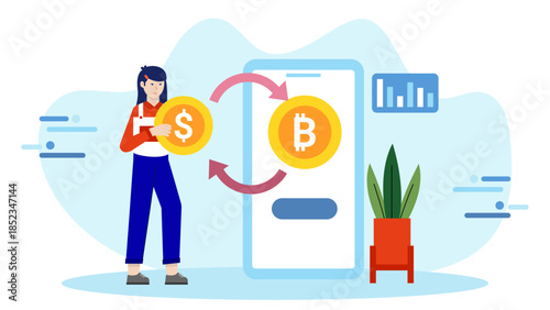 Digital Currency Exchange Platform. Flat Vector Illustration