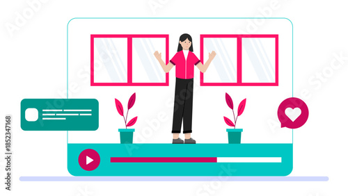 Virtual Dance Class with Motion Capture. Flat Vector Illustration