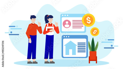 Digital Will and Estate Planning Service. Flat Vector Illustration