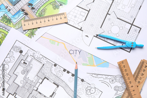 Zoning plans with rulers on...