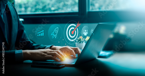 Fotografi Business goal and digital strategy success concept with businessman typing on la