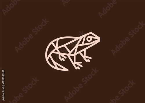 A geometric simple line salamander logo using flowing curved lines and balanced proportions, symbolizing regeneration, flexibility, and natural harmony