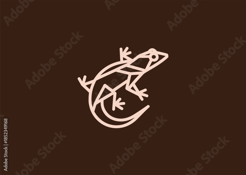 A geometric simple line salamander logo using flowing curved lines and balanced proportions, symbolizing regeneration, flexibility, and natural harmony