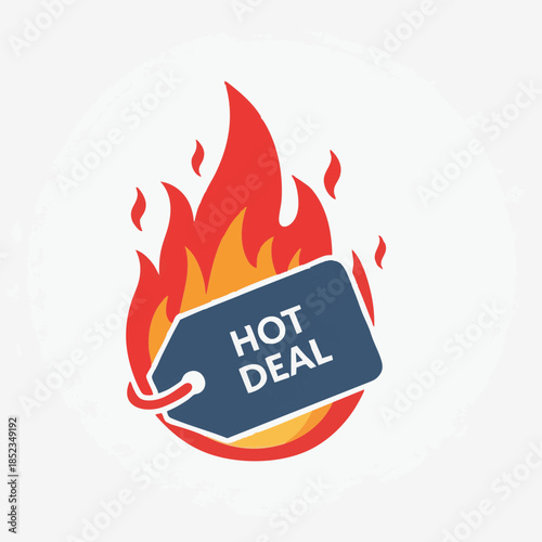 Hot Deal Label with Flames Icon.