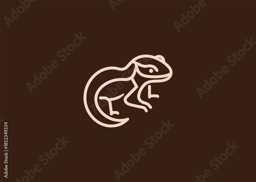 A geometric simple line salamander logo using flowing curved lines and balanced proportions, symbolizing regeneration, flexibility, and natural harmony