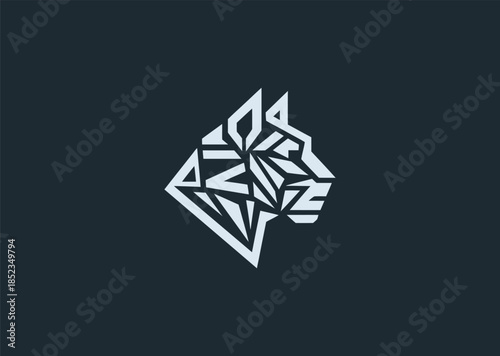 A geometric simple line puma logo with sharp contours and dynamic posture, representing strength, agility, and silent predator focus