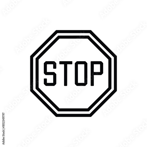 Black Outline Stop Sign with Transparent Background Icon for Warning Symbol