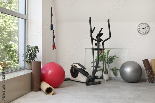 Interior of gym with fitbal...