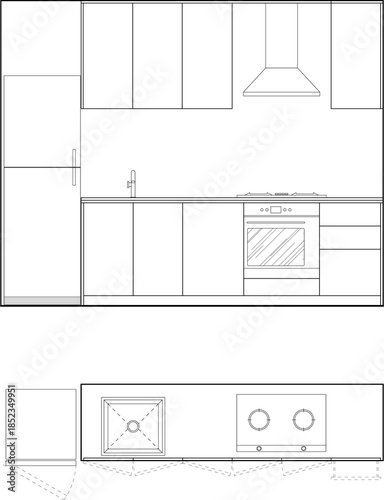 Modern Kitchen Interior Design Technical CAD Drawing Elevations and Plans. 9