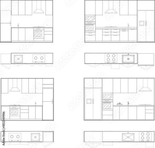 Modern Kitchen Interior Design Technical CAD Drawing Elevations and Plans. 10