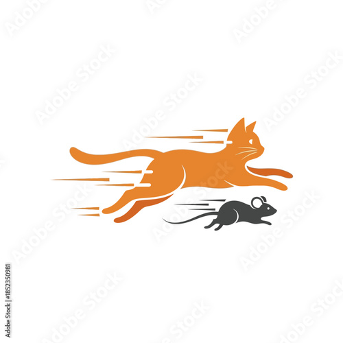 An orange cat chasing a small mouse with speed and dynamic motion