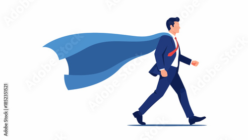 Businessperson Superhero With Blue Cape Stride.