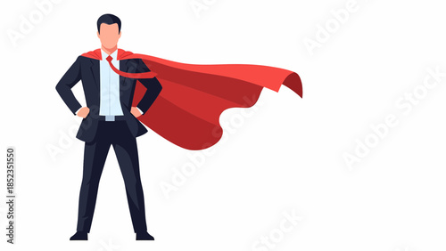 Cartoon Superhero Man Wearing Red Cape.