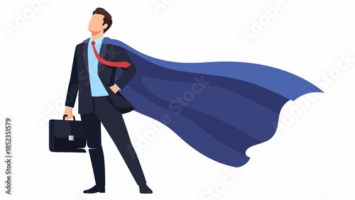 Confident Businessman Wearing Cape Like Superhero.