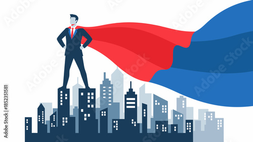 Confident businessman in suit standing tall.