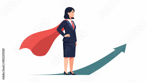 Confident Businesswoman Donning Red Cape Striding.