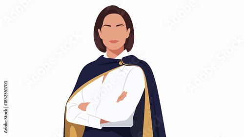 Portrait of a Caped Woman Hero Standing.