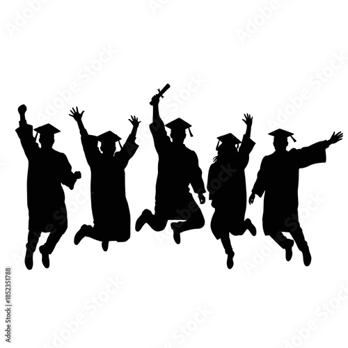 Celebrating success Silhouette of jubilant graduates jumping with excitement