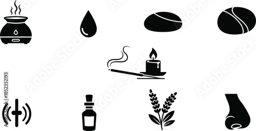 Essential oil aromatherapy icons set