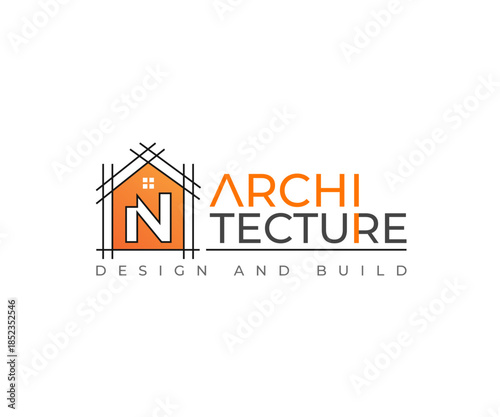 N Letter Logo Design with Architectural Construction, Architect logo