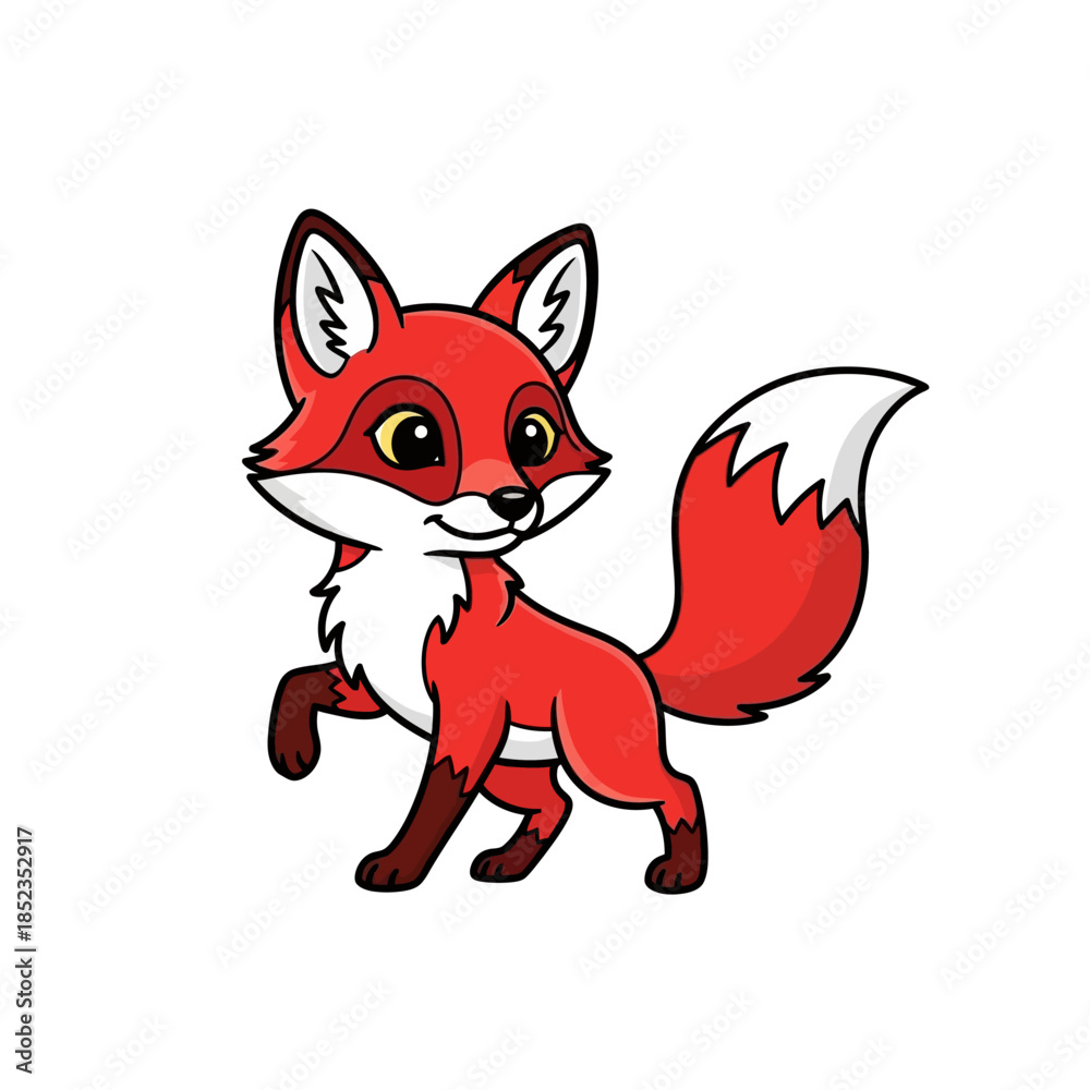 Fototapeta premium Charming cartoon fox illustration with a bright red coat and fluffy tail