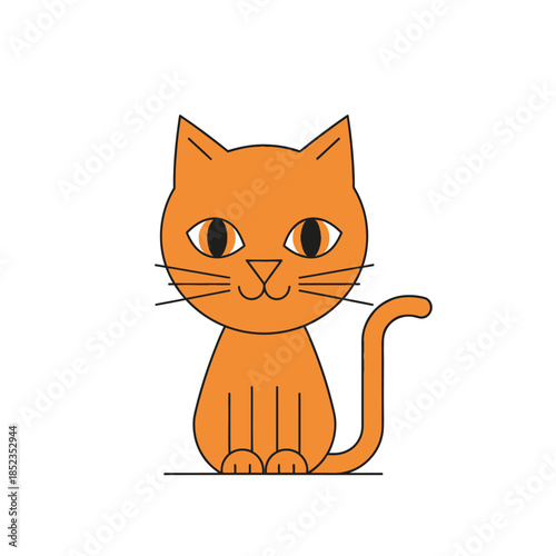 A charming cartoon illustration of a bright orange tabby cat sitting calmly