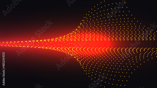 Symmetrical Particle Dispersion Background with High Tech Energy Tunnel, Motion Depth and Quantum Wave Perspective, Vector Illustration