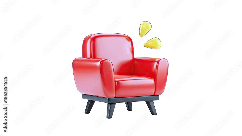 Fototapeta premium Red Armchair with Idea Bubbles on White Background