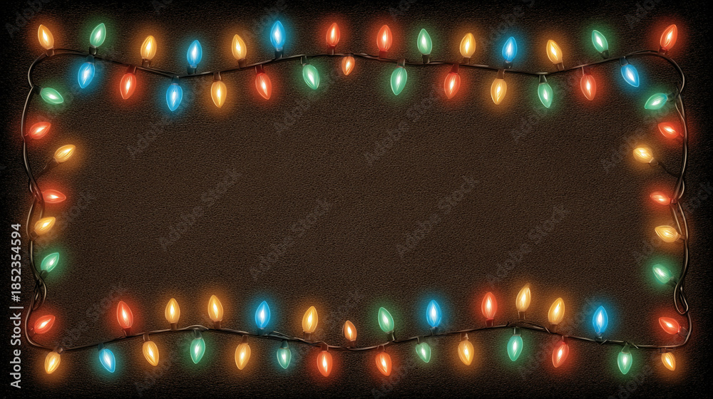 custom made wallpaper toronto digitalColorful Christmas string lights on a dark background forming a rectangular frame.