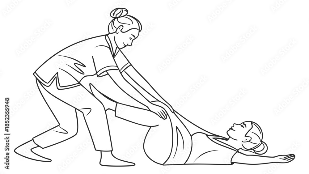 Obraz premium Physical therapist assisting patient with leg exercise