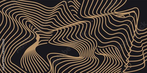 Doodle banner with brown ramen pattern on black background. Wave abstract pattern. Modern Creative trendy design