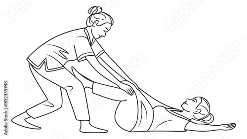 Physical therapist assisting patient with leg exercise