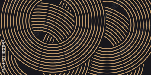 Doodle banner with brown ramen pattern on black background. Wave abstract pattern. Modern Trendy design in vector Illustration