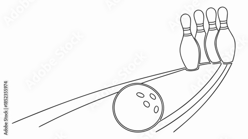 Bowling ball and pins in dynamic motion on lane