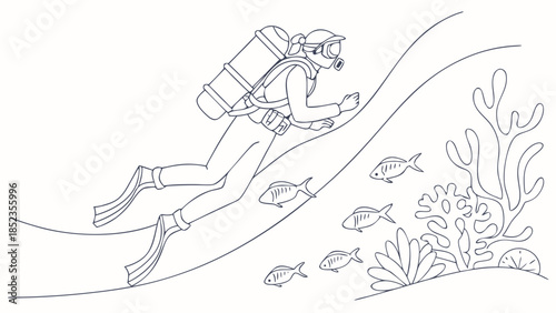 Scuba diver exploring vibrant coral reef with tropical fish