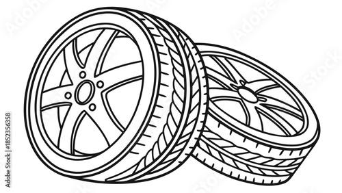Detailed illustration of two car tires with sleek rims