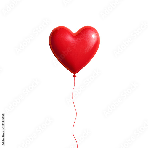 Single red heart balloon floating isolated on transparent background