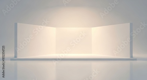 Wallpaper Mural Empty minimalist white stage or exhibition booth with spotlight illumination, ready for product display or presentation. Torontodigital.ca