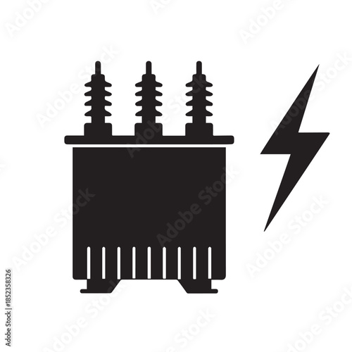 A simple vector silhouette of an electrical substation highlights power infrastructure with clean lines and minimal detail, symbolizing energy distribution, reliability, and modern industrial design.