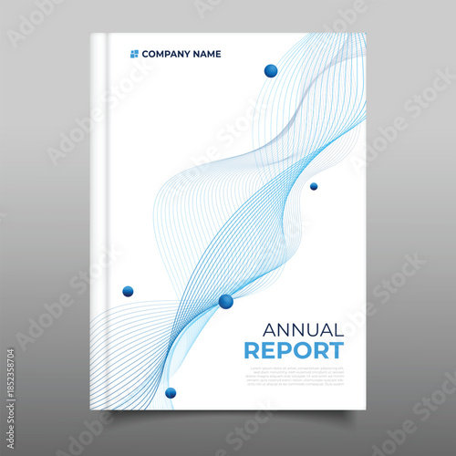 Modern business blue annual report cover template flyer wavy design decoration
