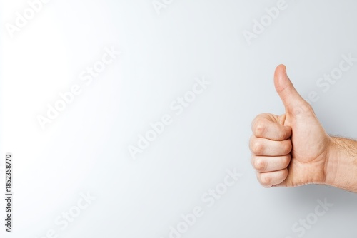 Hand showing thumbs up gesture in a plain background, indicating approval or support during the daytime