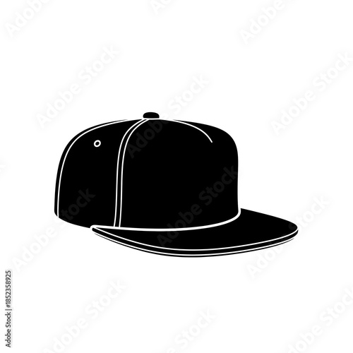 Flat black and white icon of a cap with flat brim