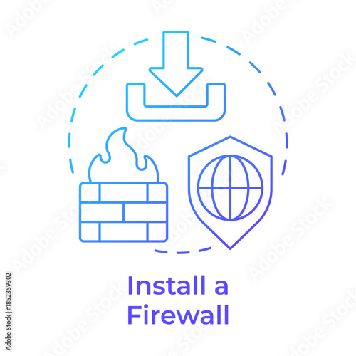 Install a firewall blue gradient concept icon. Internet security, secure connection. Data protection. Round shape line illustration. Abstract idea. Graphic design. Easy to use in brochure, booklet