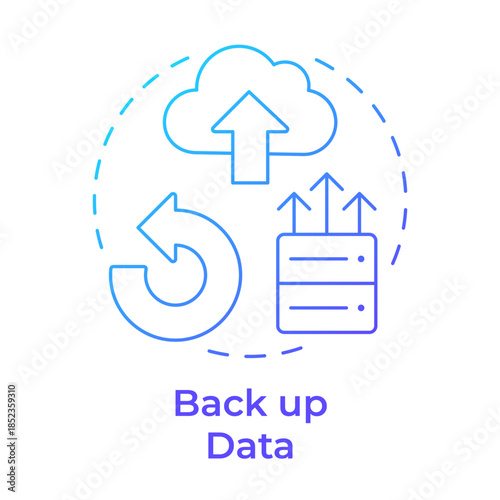 Back up data blue gradient concept icon. Information synchronization, backup online. Cloud infrastructure. Round shape line illustration. Abstract idea. Graphic design. Easy to use in brochure